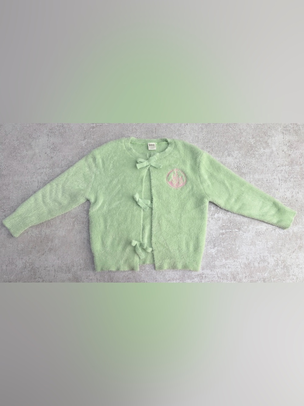 Wicked x Katie Kime Lime Green Fuzzy Bow-Tie Front Cardigan - Size M (XL)